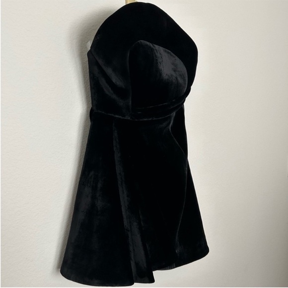 Brandon Maxwell Asymmetrical Velvet Mini Dress Black - Picture 7 of 13